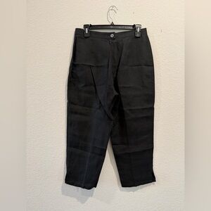 Max Mara Bergdorf Goodman Italy black linen straight leg crop ankle pants